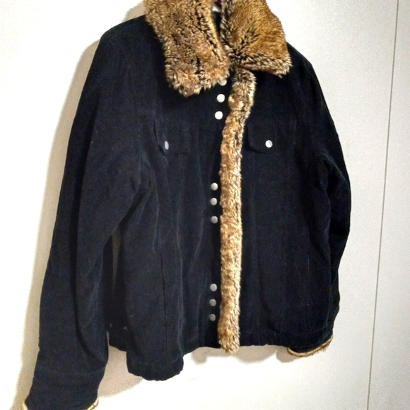 Disneyland Resort L Corduroy Fur Trim Snap Park Jacket in Black Brown - Picture 3 of 12